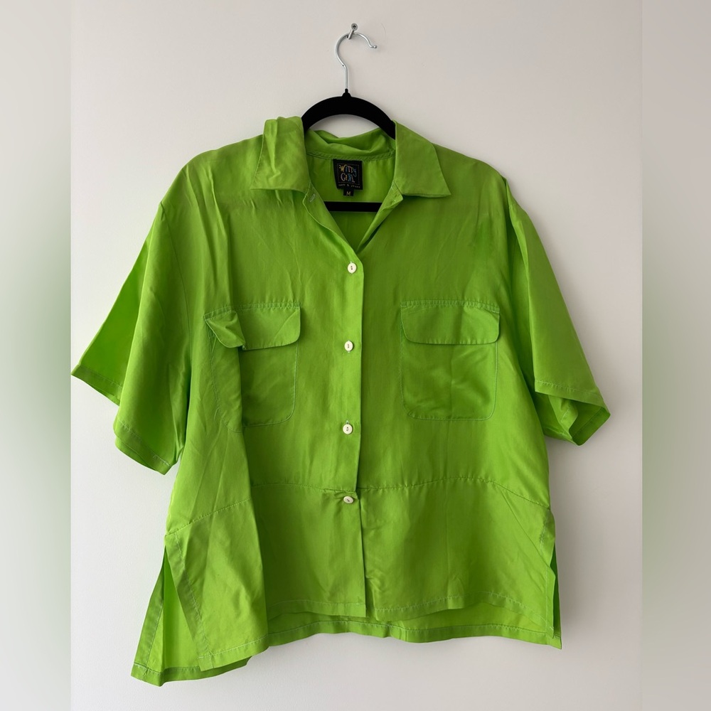 Vintage 90s Lime Green Button Down Shirt